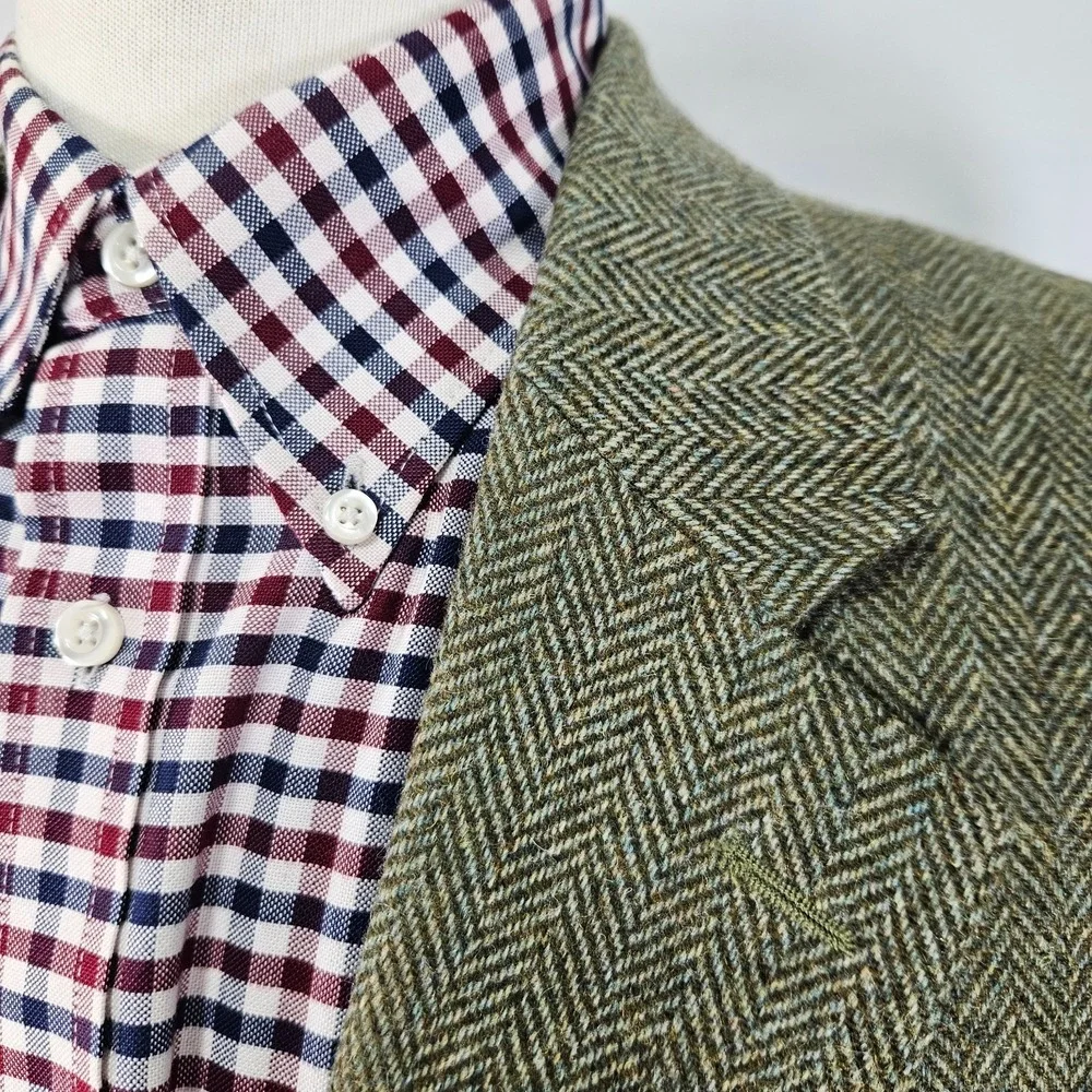 Land's End Men's Tweed Style Sport Coat Blazer Two Button Olive Wool & Lamb 41L